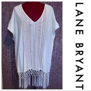 White Cotton Knit Top | Gold Sequins & Fringe
